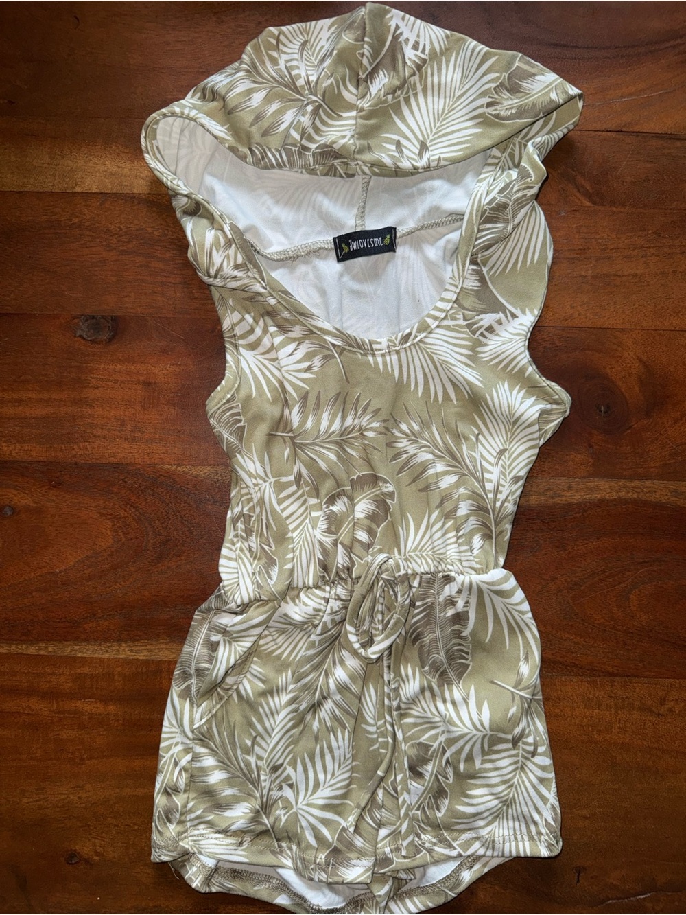 Girls' Hooded Palm-Print Romper‎ in Olive